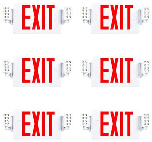 Sunco 6 Pack Emergency Exit Signs With Lights With Backup Battery, Red, 94V-0 Fire Resistant, 120-277V, Wall Or Ceiling Mount, Commercial Grade UL