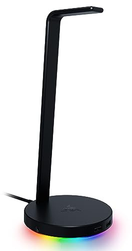 Razer Base Station V2 Chroma Headphone Headset Stand Holder: Chroma RGB Lighting - Taller Stand & Anti-Slip Ledge - USB Charging Ports - Anti-Slip Rubber Base - 3.5mm Port + Built-in DAC - Black