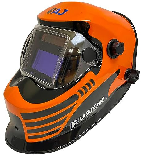 Autojack Welding Helmet Mask Orange Auto Darkening & Solor Powered True Colour & Grinding Switch 4 Din Fast Switching 1/25,000th Second