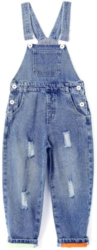 KIDSCOOL SPACE Pojkar denim overaller, rippade hål elastiskt midjeband inuti jeans arbetskläder byxor
