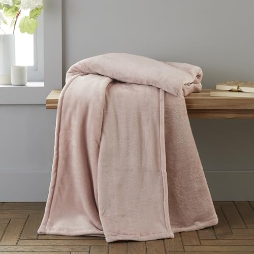 Catherine Lansfield Raschel Velvet Touch 130x170cm Blanket Throw Blush Pink