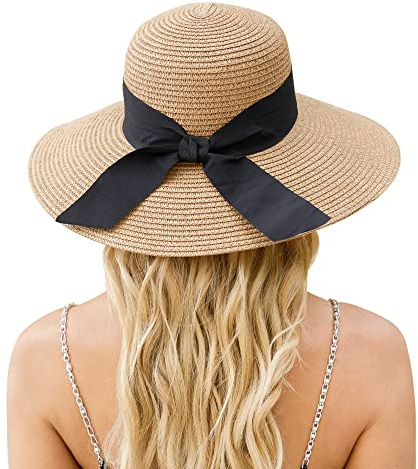 Beach Hats for Women, Wide Brim Sun Hat for Women, UPF 50+ UV Sun Protection Sun Straw Hat Womens, Floppy Sun Hat Foldable Roll up Cap A-Khaki
