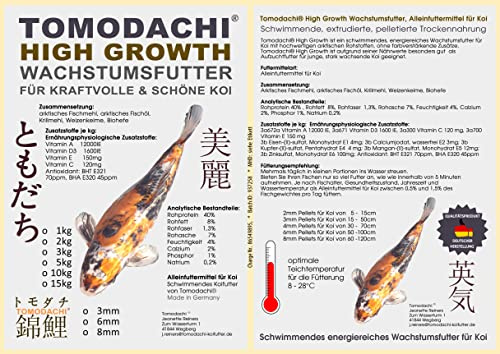 Koifutter Schwimmfutter Koi Energiefutter für große Fische Koi Wachstumsfutter hochverdaulich arktische Rohstoffe Tomodachi High Growth 8mm 15kg