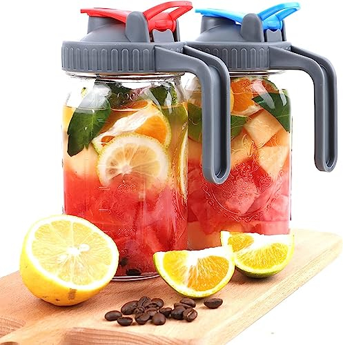 CTTPEG 2 Pack Regular Mouth Mason Jar Lids mit Griff Luftdicht & Leak-proof Seal, Easy Pouring Spout, Flip Cap Pour Lids, Turns your Mason Jar into Pitcher (Jar Not Included)