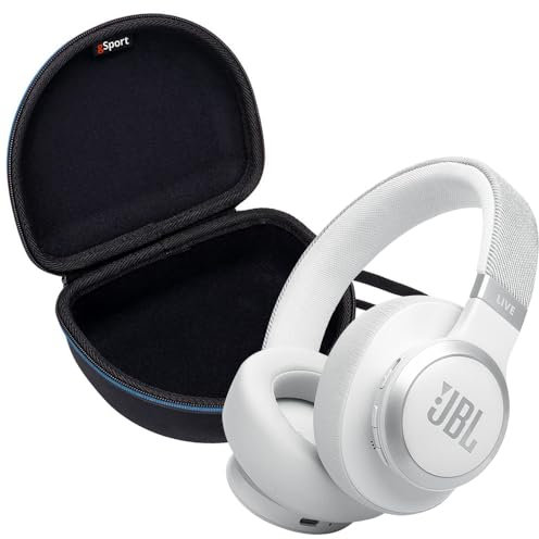 JBL Live 770NC Wireless Over Ear Noise Cancelling Headphone Bundle with gSport EVA Case (White)