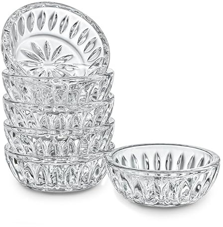 kanpura Mini Glass Bowls, Round Prep Bowl, Dishwasher Safe, Pinch Bowls for Dipping Spices Sauce, Stackable, 2 oz, Set of 6, (Clear)