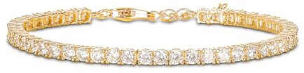 Diamond Treats - Bracciale tennis in argento Sterling 925 con zirconi bianchi e dorati brillanti, gioielli per donne e ragazze