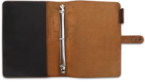CestAntiQ Premium Leather 3-Ring Binder Portfolio, 8.5x11 Inch Letter Size Organizer Folder, Refillable 3-Hole Paper BusinessBinder, Resume Folio for Men and Women (Brown)