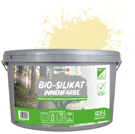 Farbklecks24 Bio-Silikat Innenfarbe Color 12,5L Pastell Gelb, Wandfarbe, Silikatfarbe innen, für Allergiker empfohlen