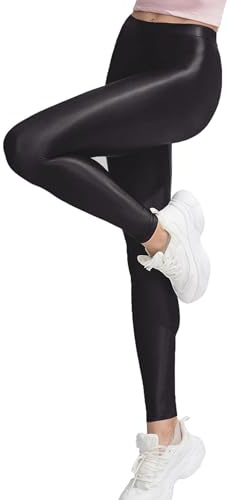 Yruioon Femmes Brillant Métallisé Extensible Leggings Pantalon pour Gymnase Yoga Danse Course à Pied Cyclisme Sports Noir XL