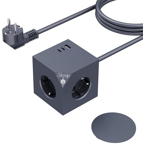 PD20W Power Cube - Toma de corriente con 3 USB, base magnética, cubo múltiple, regleta 6 en 1 con interruptor, 3680 W/16 A, adaptador de pared para oficina, hogar, gris oscuro