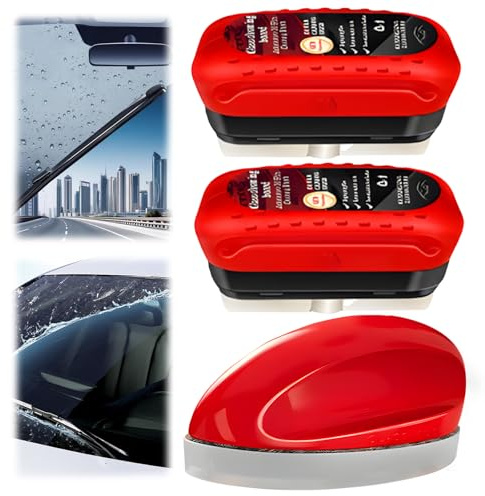Automotive Oil Film Cleaning Brush, Nettoyant Pourvitres et Films D'huile Nettoyant,Anti-Buée, Résistant à la Pluie, Anti-Traces (1 Lingette Souris + 2 Brosse de Nettoyage du Film D'huile Rouge