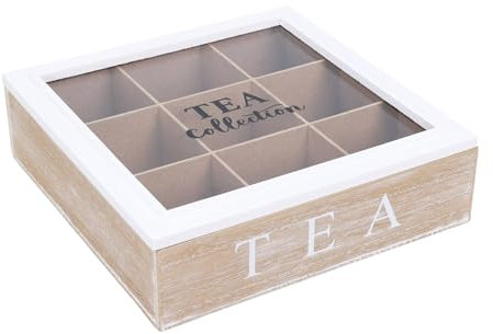 WELL HOME MOBILIARIO & DECORACIÓN Caja de té de 9 compartimentos con tapa de vidrio en MDF blanco
