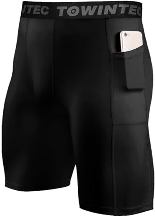 Towintec Kompressionsshorts för män med ficka sport löpning tights fickor underkläder atletisk träning spandex baslager kort för cyklist basket volleyboll träning