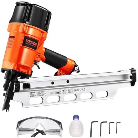VEVOR Framing Nailer, 2 to 3-1/2 21 Degree Full Round Head Pneumatic Framing Nailer with Dual Trigger Modes & Tool-Less Depth Adjustment, 80-120PSI Pro Air Nail Gun for Framing Flooring Decking