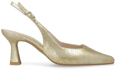 Lodi Zapatos de Salón para Mujer. Diseño Sencillo y Elegante. Piel Punta Afilada y Escote Cuadrado. Cierre con Hebilla Metálica. Serie GELINES-X. Color Oro
