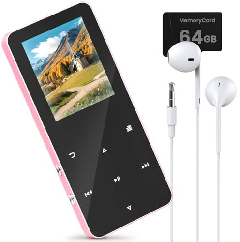 64GB MP3 Player Bluetooth - MP3-MP4-Spieler mit Lautsprecher & Kopfhörer,Musikplayer mit TF Kartenslot, Hörbuch Gerät, 1.8 Farbbildschirm,FM-Radio,Video,E-Book,Sprachaufzeichnung,mit Sportarmband