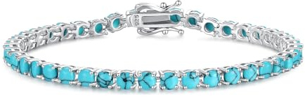 Fancime tennisarmband i massivt 925 sterlingsilver med safir/rubin/ametist/smaragd romantisk bröllop brud tennis armband gåva smycken för kvinnor flickor – bredd 4 mm, längd 18 cm, Turkos