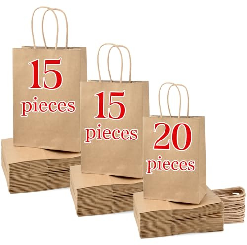 MAOOY 50 Pezzi Sacchetti di Carta Con Manici, Buste Carta, Sacchetto Regalo per Shopper (Grandi-15, Medi-15, Piccoli-20)