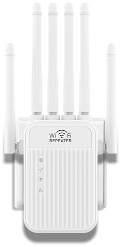 2025 Nuevo repetidor WiFi,Amplificador de señal WiFi,6 Antenas,2 Puertos LAN,Cobertura Total de 360°,Admite el Modo Repetidor/Router/Ap,para Oficinas Y hogares (Blanco)