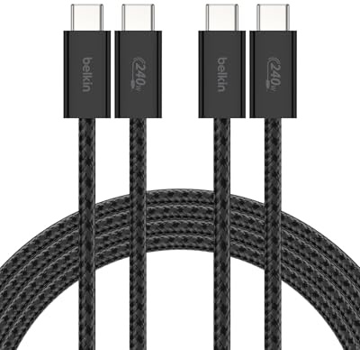 Belkin USB C to USB C 240W Cable 2 Pack, 6.6ft Fast iPhone Charger Cord