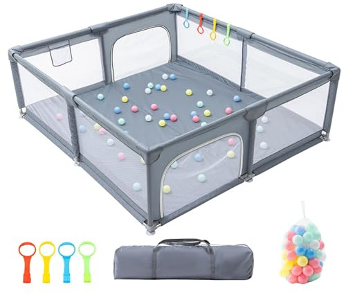 ALYIKOU Parque Bebé, 180 x 200 cm, modulable, gran parque infantil, 50 bola marina, bolsa de almacenamiento, 4 gancho, para el hogar (180x200cm)