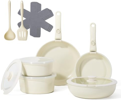 Pots and Pans Non Stick,16Pcs Ceramic Nonstick Cookware Sets, Induction Kitchen tagines Set with Removable Handle, Cooking Frying Pans & Saucepans(PFOA Free), Oven/Dishwasher/Fridge Safe, Space Saving