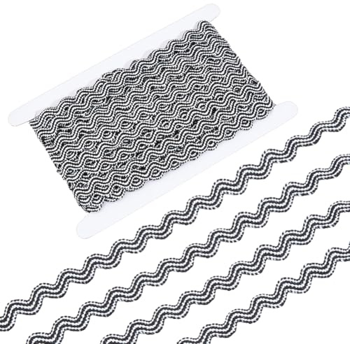 CRAFTYMELODY Cinta de poliéster con borde de 1/2 pulgada, 12.5 yardas, cinta en zigzag, ribete de costura ondulada con 1 tarjeta de cartón para manualidades, almohadas, disfraces, manualidades