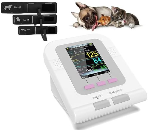 Veterinär blodtrycksmätare, blodtrycksmätare för hundar och katter | 3 lägen, 3 manschetter, elektronisk blodtrycksmätare, 2,8-tums LCD-skärm och 100 uppsättningar datalagring