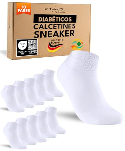 sockenkauf24 10 Paia Calzini Corti Diabetici Uomo Donna Calze senza Elastico Cotone senza Cucitura Bianco 39-42