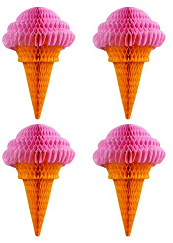 jojofuny Decorazioni Sospese Gelato 4 Pezzi Rosa, Ciondoli a Sfera a Nido d'Ape per Feste di Compleanno, Accessori per Allestimenti Scenografici Casa e Cucina