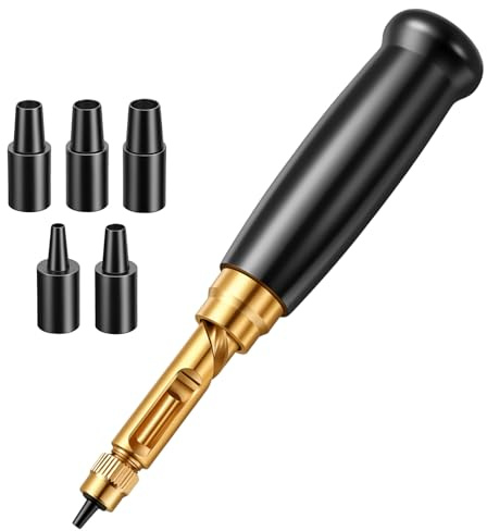 Adjustable Screw Single Hole Punch, Automatic Fabric Hole Punch Tool, Black Wooden Handle Bookbinding Tool, Leather Puncher for Binder with 6 Tips(Size 1.5mm/2mm/2.5mm/3mm/3.5mm/4mm)