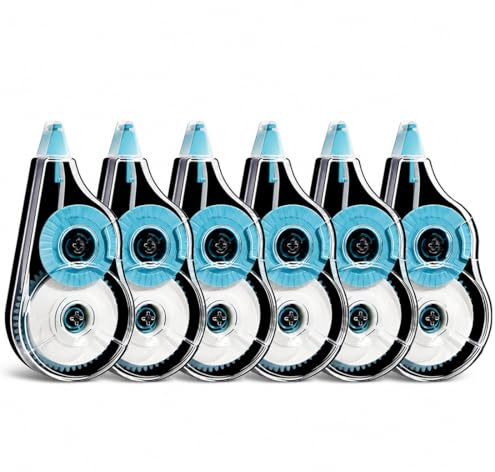 KYLOS 6 Pezzi Bianchetto A Nastro, 12M X 5Mm Correttore, Con Cappuccio Protettivo, Blu-Nero, Per Bambini Studenti Ufficio Scuola Casa