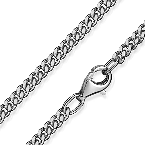 Materia Panzerkette 3mm Silber 925 Halskette Herren Damen rhodiniert 50cm K27-50cm