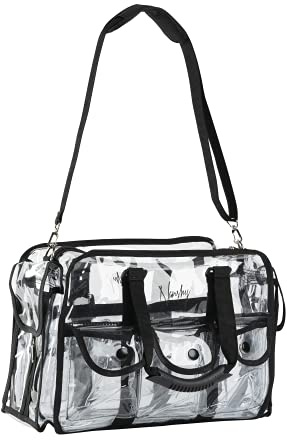 Nanshy Clear Makeup Artist Bag MUA, Large Storage Travel Zip Organiser with Handles, Side Pockets, Shoulder Strap & Compartments, PVC Plastic Vinyl