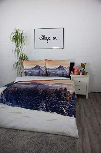 jilda-tex gosedjurer vintersängöverkast 135 x 200 cm + 80 x 80 cm vinter gryning mikromink vinterlandskap