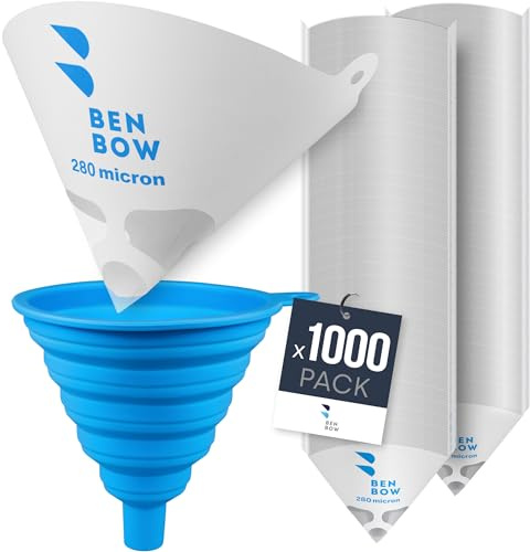 BenBow Lacksieb 280µ x 1000 Stück - Einweg-Papierfilter mit Nylongewebe und praktischer Silikontrichter - zum Filtern von Lacken und Farben vor Verunreinigungen
