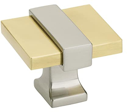 Amerock | Cabinet Knob | Brushed Gold/Satin Nickel | 1-3/8 inch (35 mm) Length | Overton | 1 Pack | Drawer Knob | Cabinet Hardware