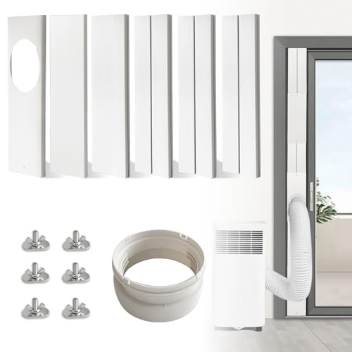 JEACENT Portable Air Conditioner Sliding Door AC Vent Kit, Universal Adjustable PVC Balcony Seal Kit Plates Up to 90 Inches, for 5.1 and 5.9 Diameter Portable AC Exhaust Hose