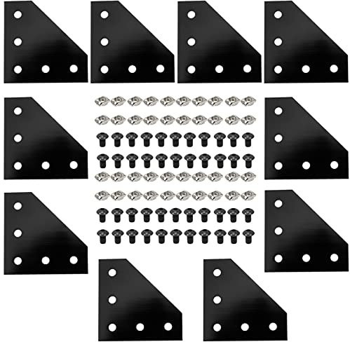 MUKLEI 10 PCS 2020 Corner Bracket Plates, L Shape Joint Plate, Aluminum Extrusion Connector Bracket with Nuts, Hex Socket Screws, 5 Hole Outside Joining Plate for 2020 Series Aluminum Profile, Black