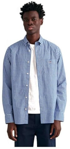 GANT Herren Reg Poplin Gingham Shirt Klassisches Hemd, College Blue, M EU