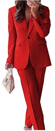 Traje de baile de un botón para mujer, traje de trabajo de oficina, traje de un solo botonado, traje de negocios de ajuste moderno, Red, L