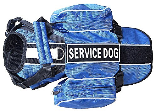 Pimaodog Dog Saddlebag Backpack, Back Pack Dog Harness, Camping & Travel Vest Harness, Reflective Hound Hiking Backpack Saddle Bag Lightweight, for Medium & Large Dogs (Blue, L Girth 26 - 31)