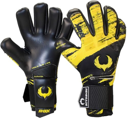 Renegade GK Eclipse Stinger Professional Goalie Gloves Pro Finger Savers Black| Yellow & Black Soccer Goalkeeper Gloves (Size 9, Youth-Adult, Neg. Cut, Level 5)