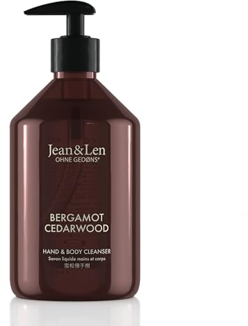 Jean & Len Hand & Body Cleanser Bergamot & Cedarwood, for a fragrant cleansing experience, body and hand soap in a high-quality bottle, refreshing Mediterranean fragrance, vegan, 500 ml