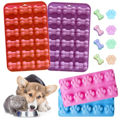 TECHEEL Bakform för hundkex, 4 stycken hundbakmattor non-stick, silikonformar med form katttass och hundben, hundgodis silikonform, hundkex bakform för gör-det-själv hundkex och godsaker