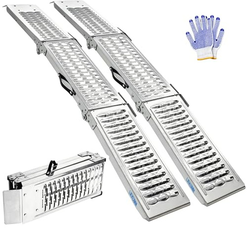 LIEKUMM 2X Faltbare Auffahrrampe, 440 kg Tragkraft Motorrad Rampe, 194 cm Stahl Klappbar Auffahrrampe für Anhänger, Rasenmäher, Rasentraktor, PKW Laderampe
