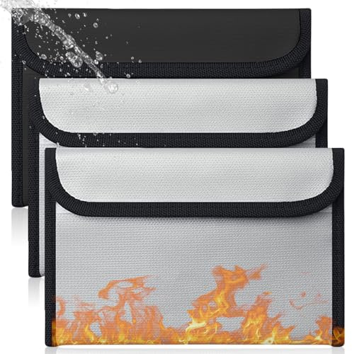 3 bolsas para documentos ignífugas, 20,5 x 12 cm, resistentes al fuego, resistentes al agua, para pasaportes, archivos bancarios, objetos de valor
