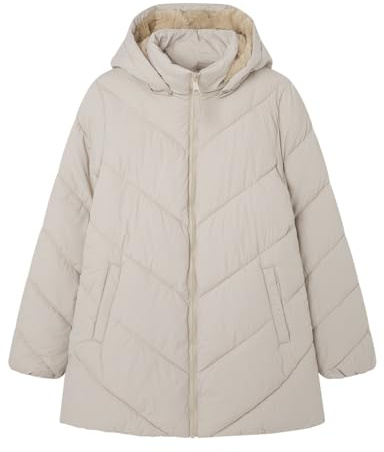 Springfield Chaqueta 3/4 Sorona con Capucha Desmontable, Bolsillos de Ojal, Forro Polar Interior y Cremallera Frontal para Cierre Abrigo Acolchado Aura Repelente al Agua, Beige Dorado, L para Mujer