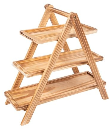 Eoixuqba Soporte de madera para tartas de 3 niveles, platos de madera para servir, bandeja de exhibición de galletas de 43 x 17,2 x 40 cm, soporte de madera para decoración del hogar, plato rústico